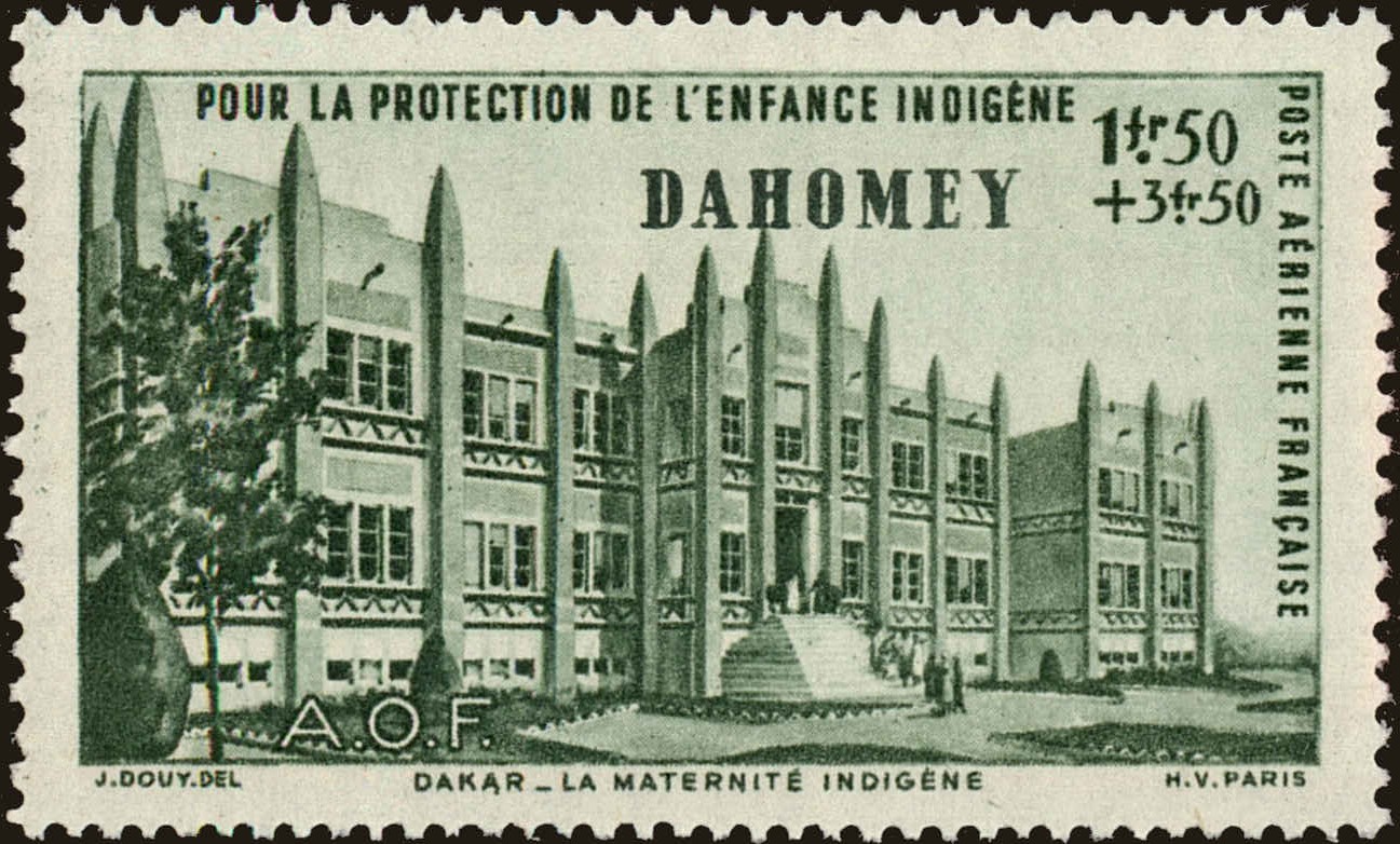 Front view of Dahomey CB1 collectors stamp