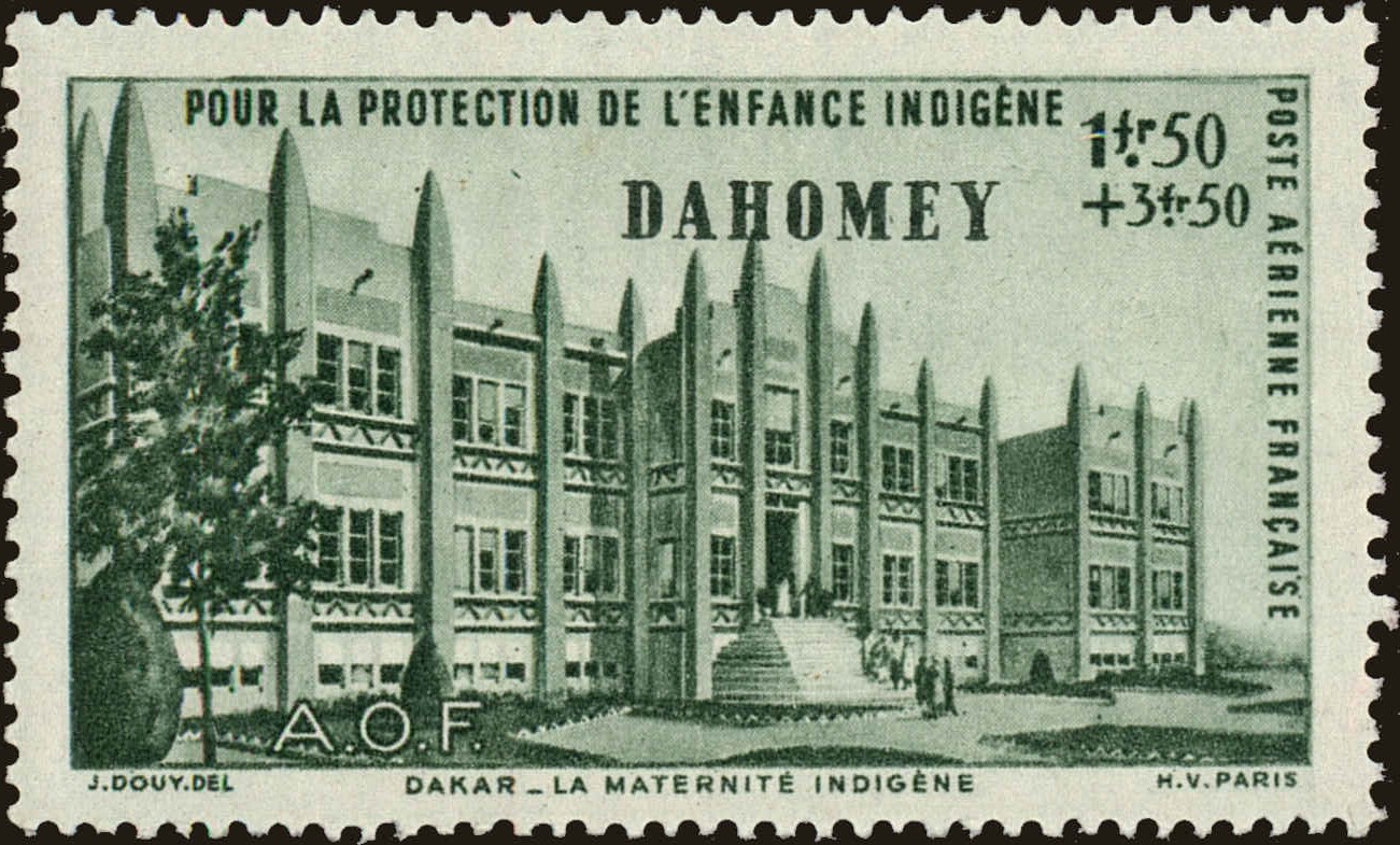 Front view of Dahomey CB1 collectors stamp