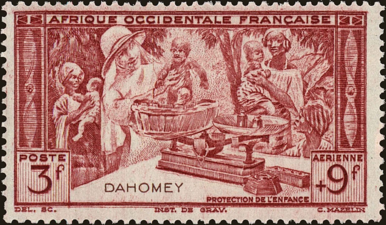 Front view of Dahomey CB2 collectors stamp