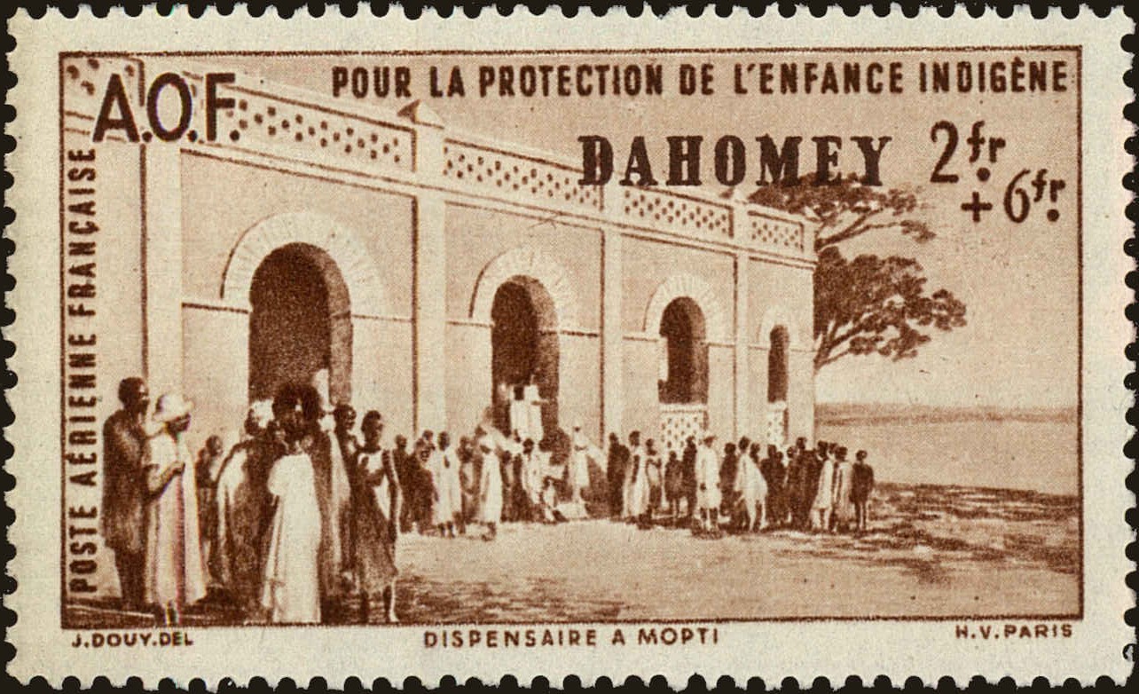 Front view of Dahomey CB3 collectors stamp