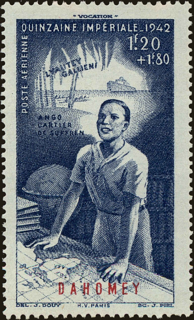 Front view of Dahomey CB4 collectors stamp