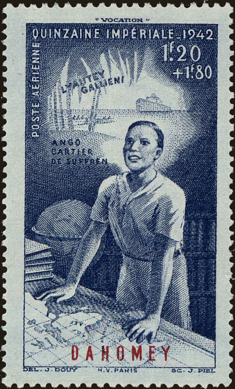 Front view of Dahomey CB4 collectors stamp