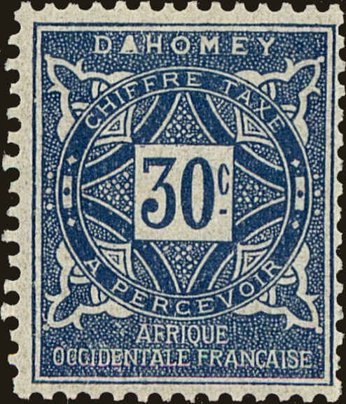 Front view of Dahomey J13 collectors stamp