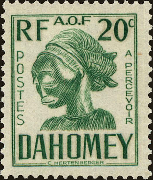 Front view of Dahomey J22 collectors stamp