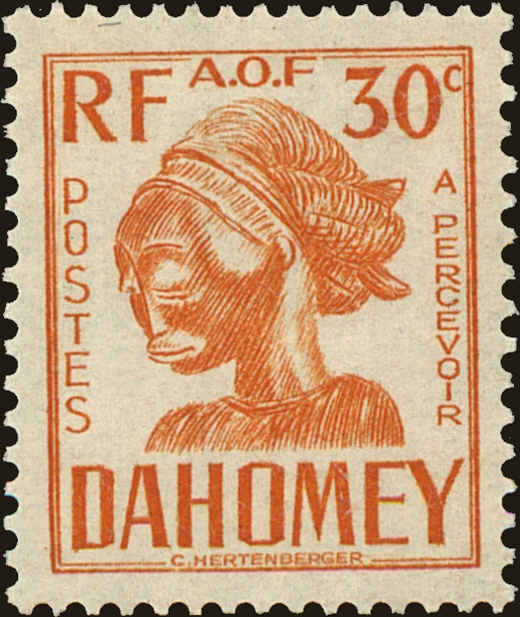 Front view of Dahomey J23 collectors stamp