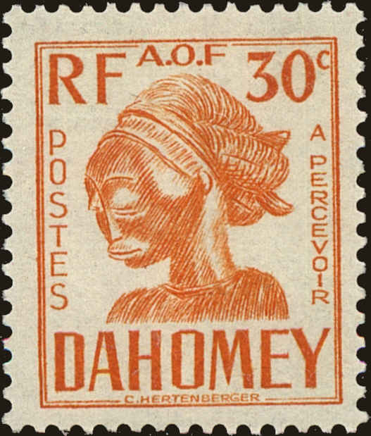 Front view of Dahomey J23 collectors stamp
