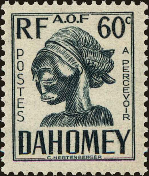 Front view of Dahomey J25 collectors stamp