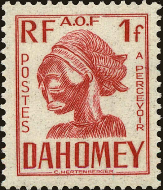 Front view of Dahomey J26 collectors stamp