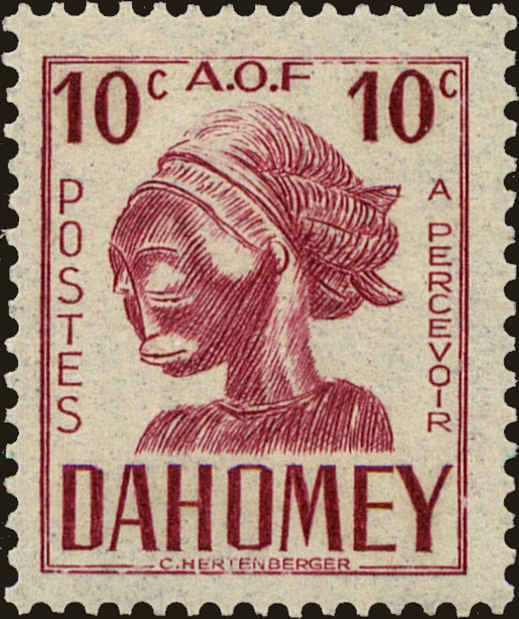 Front view of Dahomey J28A collectors stamp
