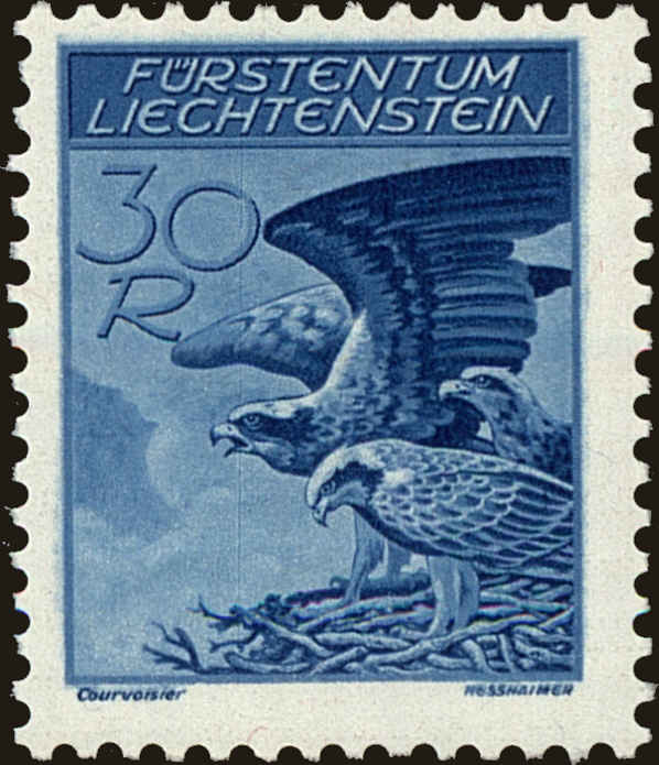 Front view of Liechtenstein C13a collectors stamp
