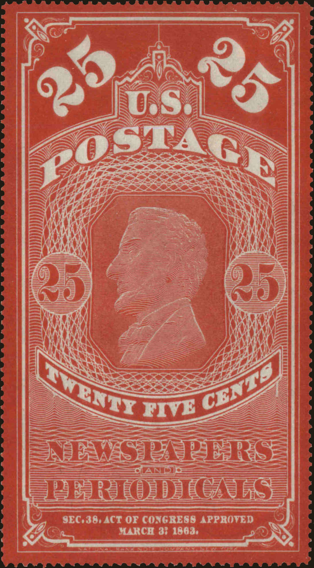 Front view of United States PR3a collectors stamp