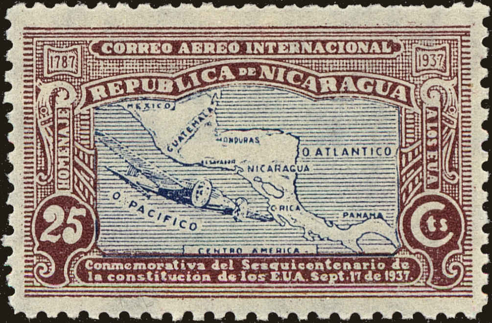 Front view of Nicaragua C206 collectors stamp