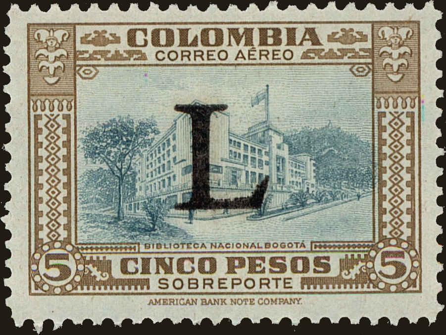Front view of Colombia C185 collectors stamp