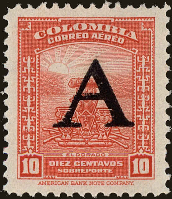 Front view of Colombia C187 collectors stamp