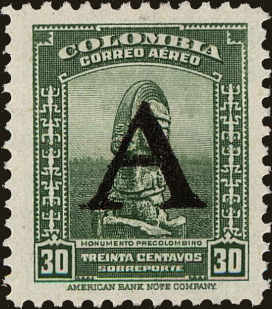 Front view of Colombia C190 collectors stamp