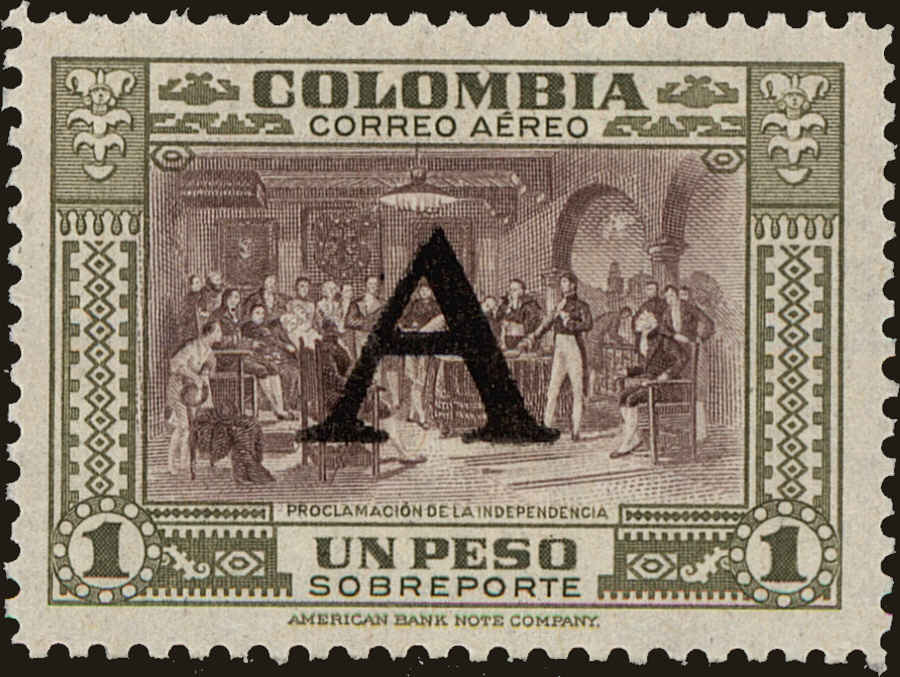 Front view of Colombia C195 collectors stamp