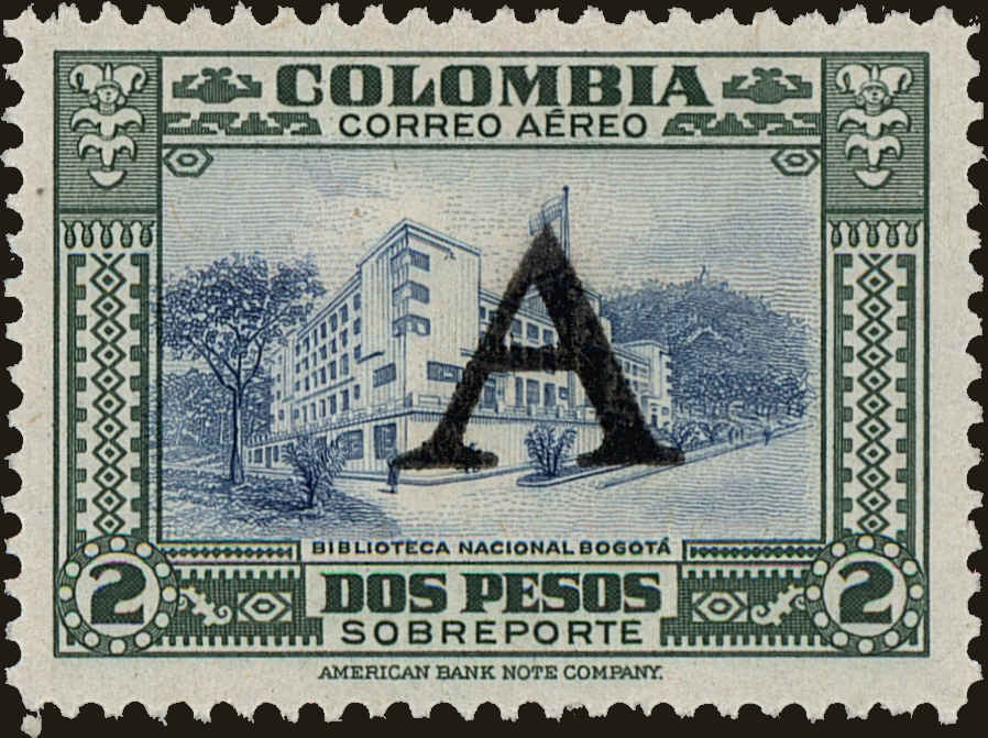 Front view of Colombia C196 collectors stamp