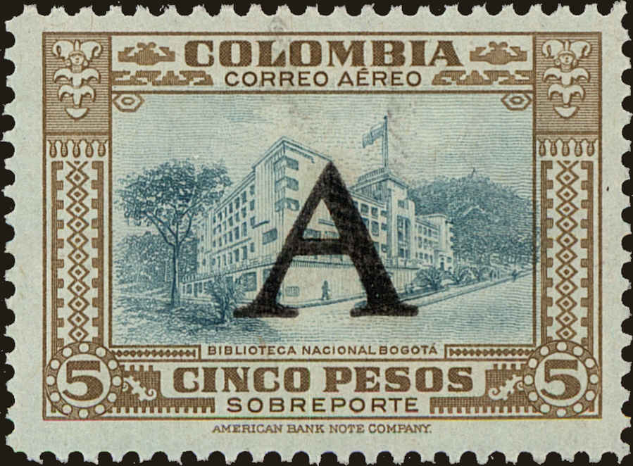 Front view of Colombia C198 collectors stamp