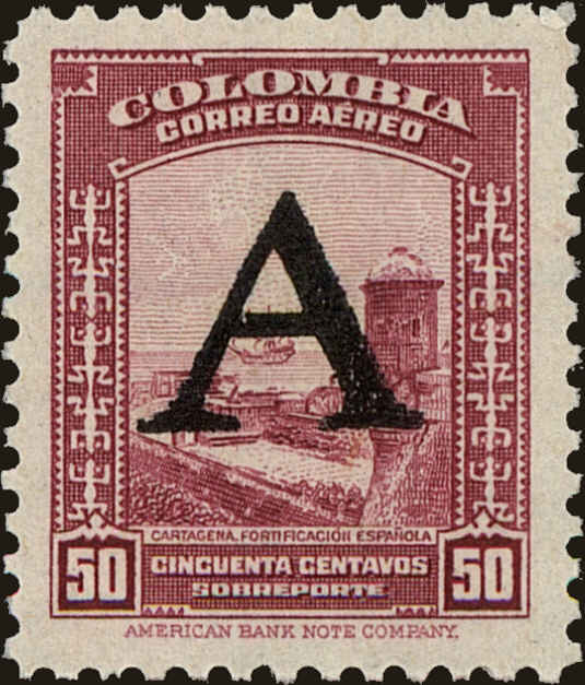 Front view of Colombia C192 collectors stamp