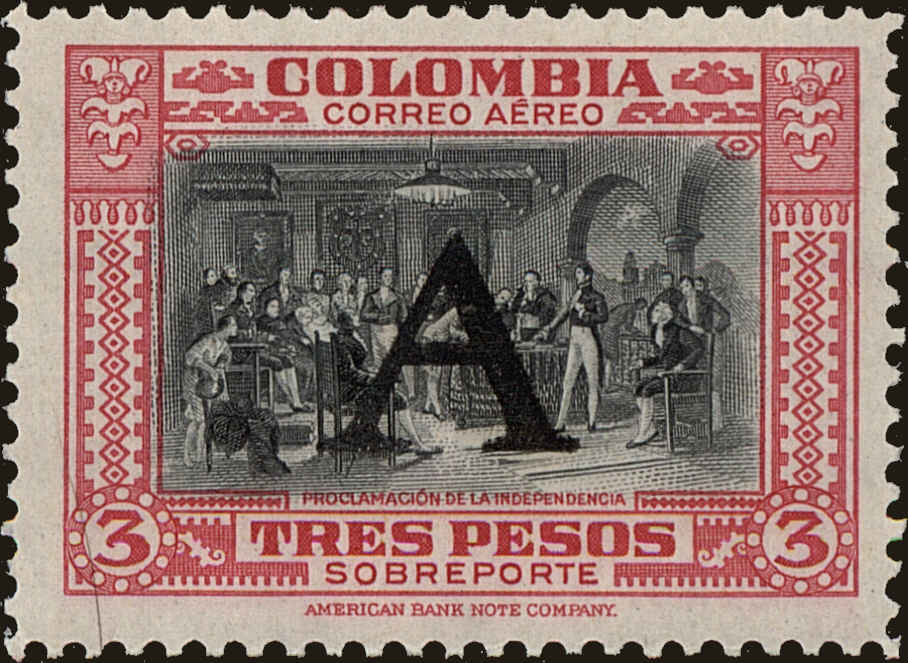 Front view of Colombia C197 collectors stamp