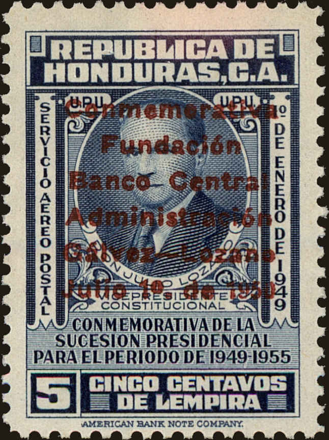 Front view of Honduras C190 collectors stamp