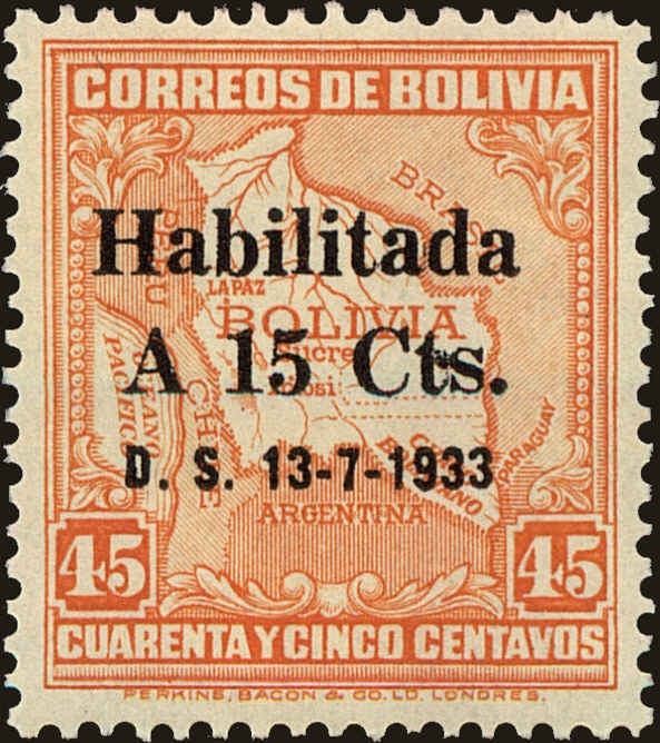 Front view of Bolivia 210 collectors stamp