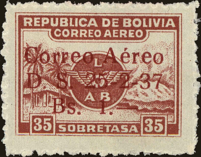 Front view of Bolivia C55 collectors stamp