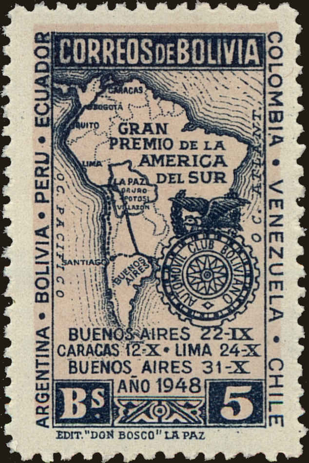 Front view of Bolivia 330 collectors stamp