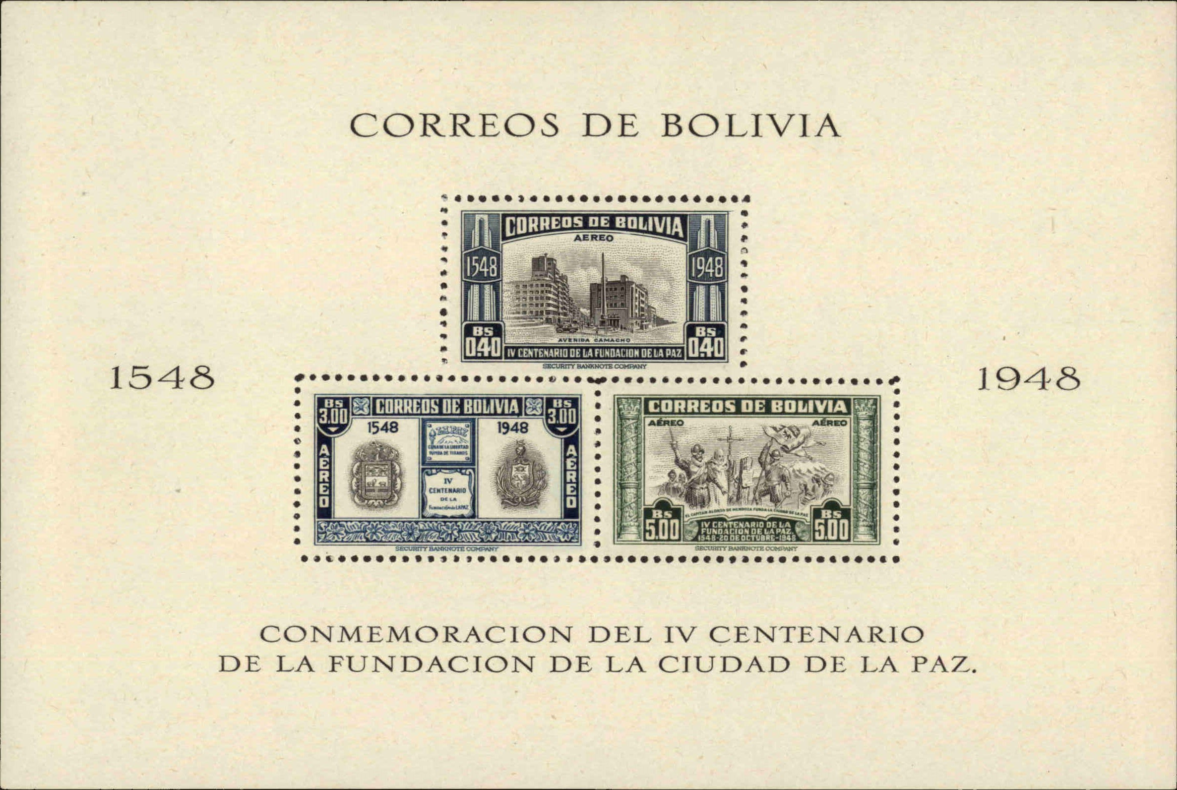 Front view of Bolivia C148a collectors stamp