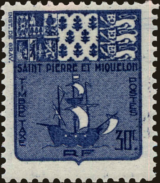 Front view of St. Pierre and Miquelon J69 collectors stamp