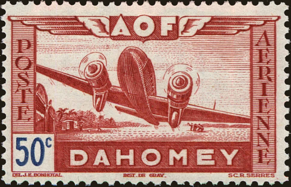 Front view of Dahomey C6 collectors stamp