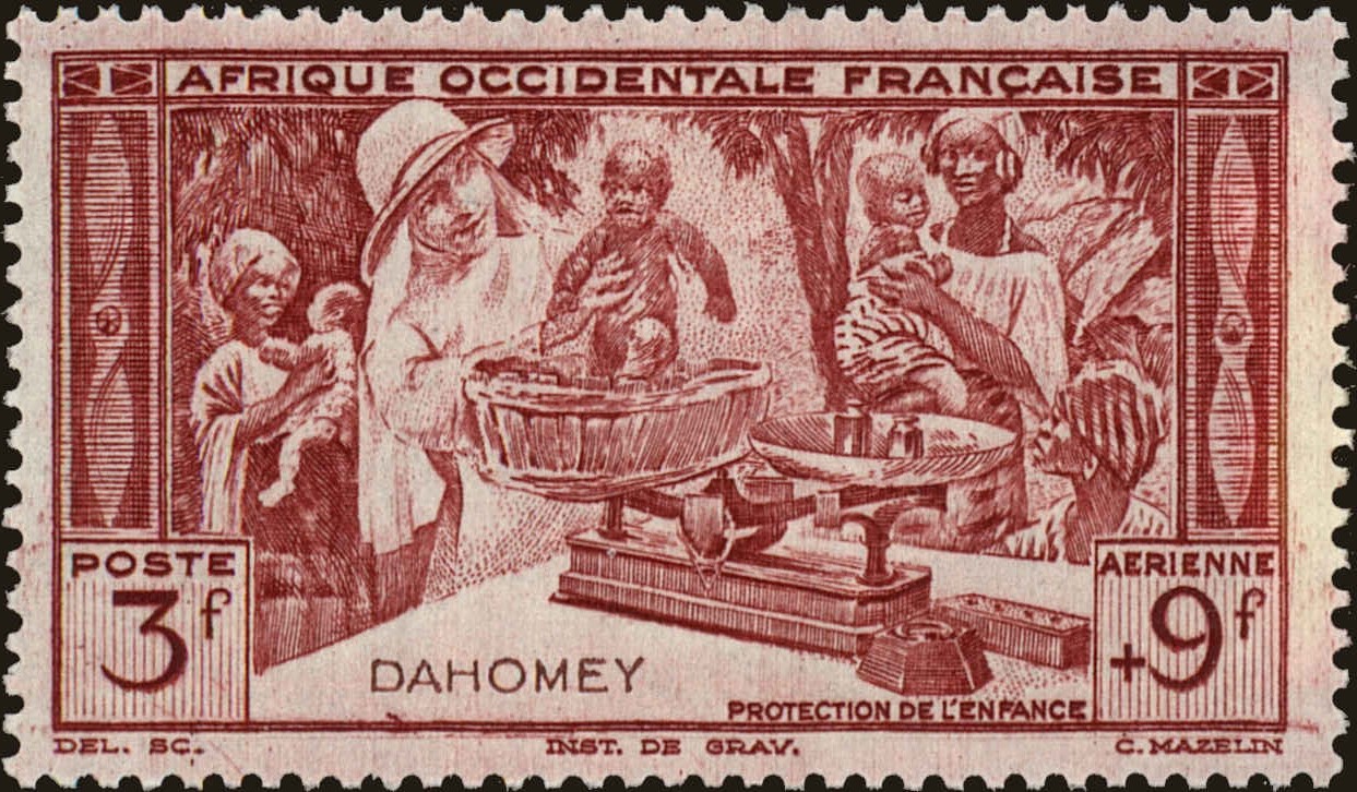 Front view of Dahomey CB3 collectors stamp