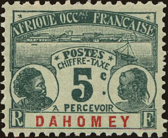 Front view of Dahomey J1 collectors stamp