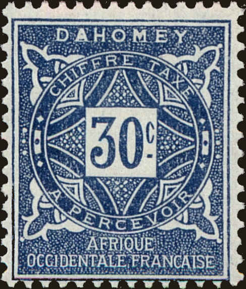 Front view of Dahomey J13 collectors stamp