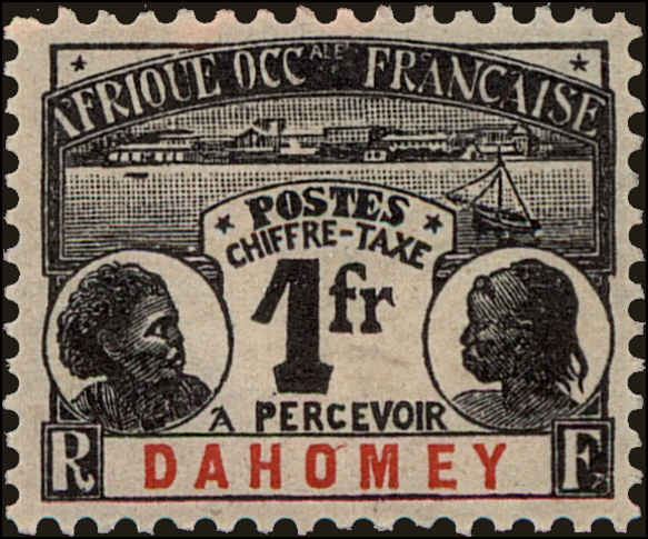 Front view of Dahomey J8 collectors stamp