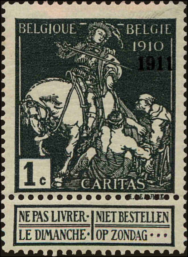 Front view of Belgium B13 collectors stamp