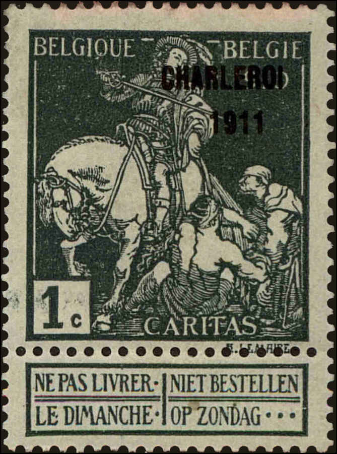 Front view of Belgium B21 collectors stamp