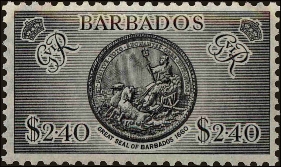 Front view of Barbados 227 collectors stamp