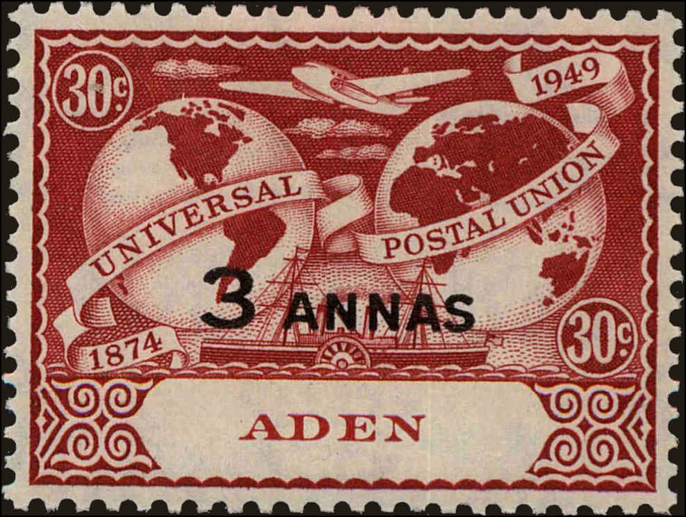 Front view of Aden 33 collectors stamp