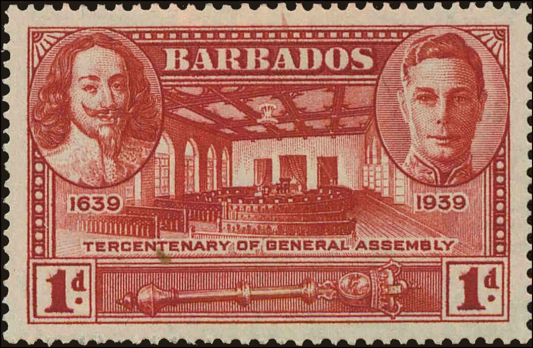 Front view of Barbados 203 collectors stamp