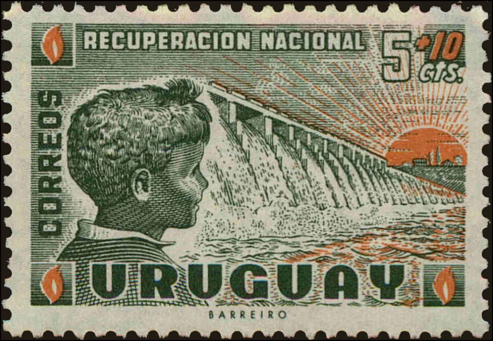 Front view of Uruguay B5 collectors stamp