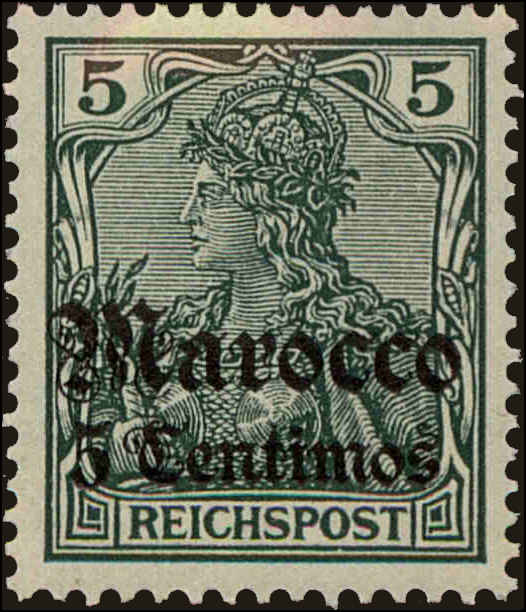 Front view of German Offices in Morocco 21 collectors stamp
