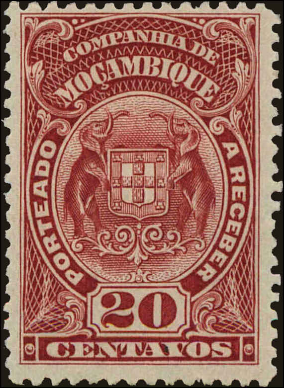 Front view of Mozambique Company J39 collectors stamp