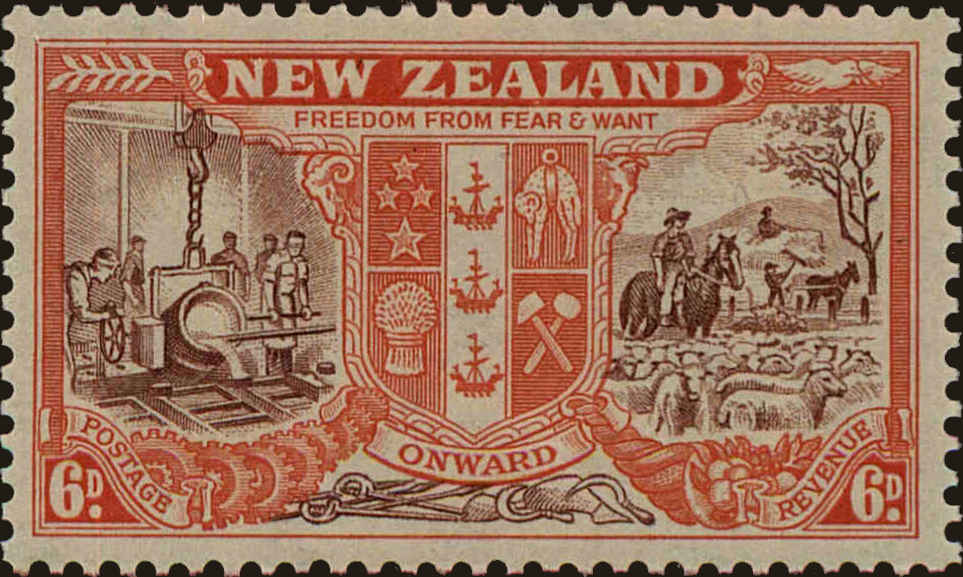 Front view of New Zealand 254 collectors stamp