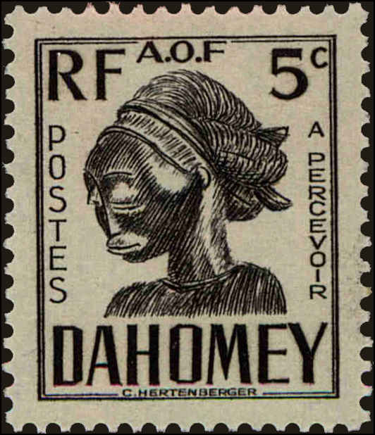 Front view of Dahomey J19 collectors stamp