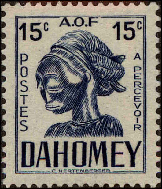 Front view of Dahomey J21 collectors stamp