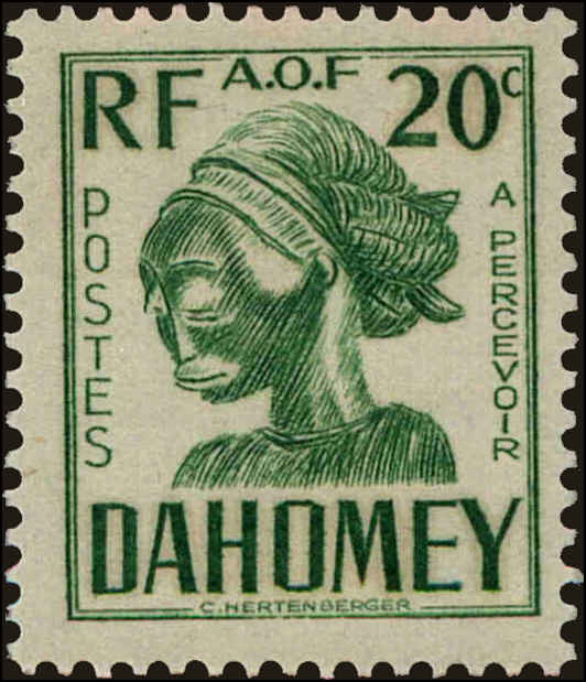 Front view of Dahomey J22 collectors stamp