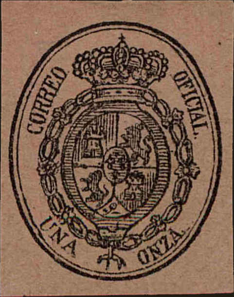 Front view of Spain O6a collectors stamp