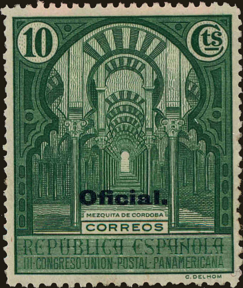 Front view of Spain O21 collectors stamp