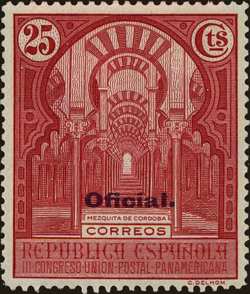 Front view of Spain O23 collectors stamp